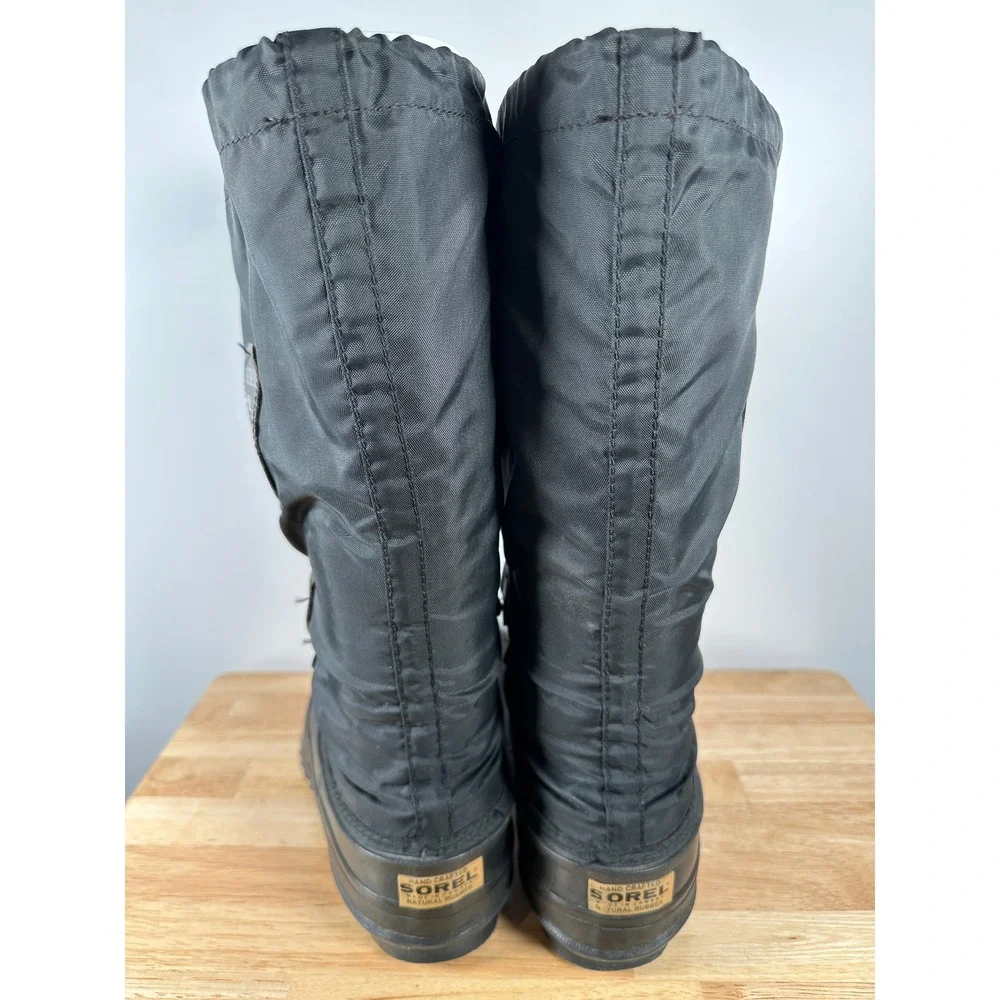 Womens Vintage Sorel Black Snowlion Winter Boots Waterproof Nylon Rubber Size 7 - Picture 6 of 11